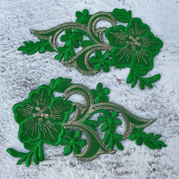 Green Embroidery Patches Leaf Shape Iron On Patches Set of 2 Patches New - Picture 2 of 7
